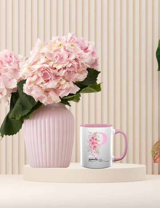 Flower letter & name mug